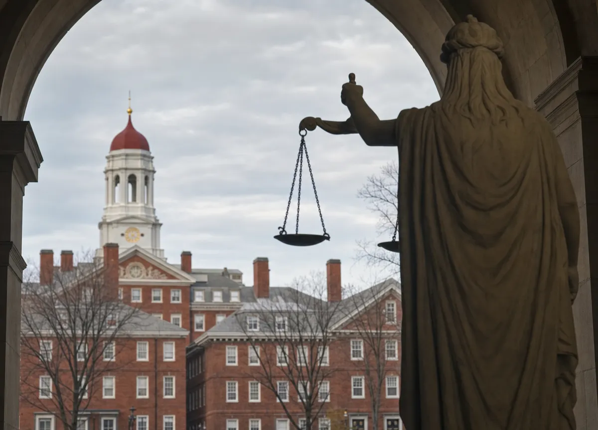Fachada da Universidade Harvard em Massachusetts com prédios históricos e gramado