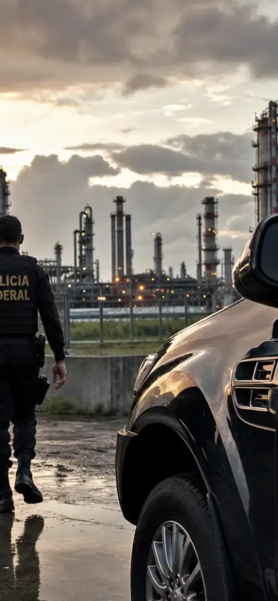 Fachada de prédio da Polícia Federal com viatura estacionada em frente