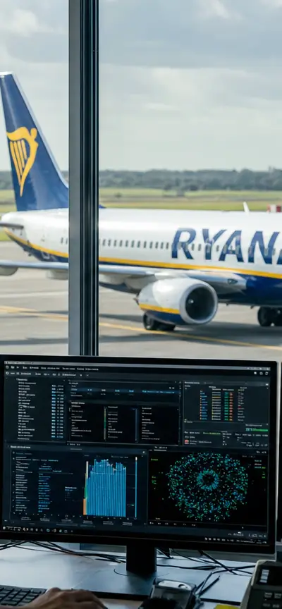 Executivos da Ryanair e Google discutindo sobre inteligência artificial em aviação.